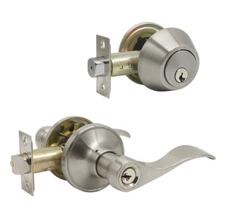 Probrico Paddle Door Lever Lock Combo, Satin Nickel - Part DL12061ET-102SN-Combo