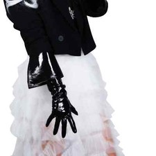 Faux Leather Cosplay Gloves for Costume 65CM Large Turn up Cuff Shiny Black