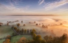 Landscape mist trees hills road sheep nature Custom Gaming Mat Desk