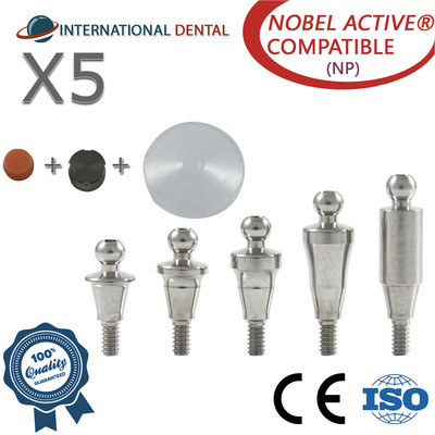 5x Straight Ball Attachment Soft Set Dental Conical NP Titanium Narrow