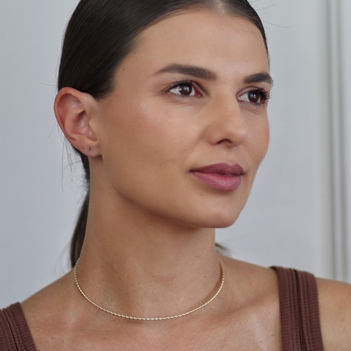Classic V Collar Thin Twist Braid Choker Necklace Yellow Gold Plated - Picture 3 of 9