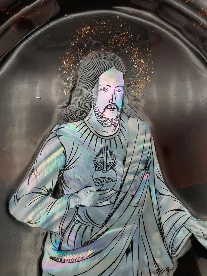 De colección Laca Incrustaciones Colores Concha Jesús Obra de Arte Pétalos Placa Placa Decoración Foto 4 de 4