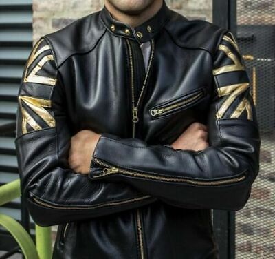 Mens Biker Vintage Motorcycle Black & Gold Cafe Racer UK Mens Biker Vintage Motorcycle Black & Gold Cafe Racer UK