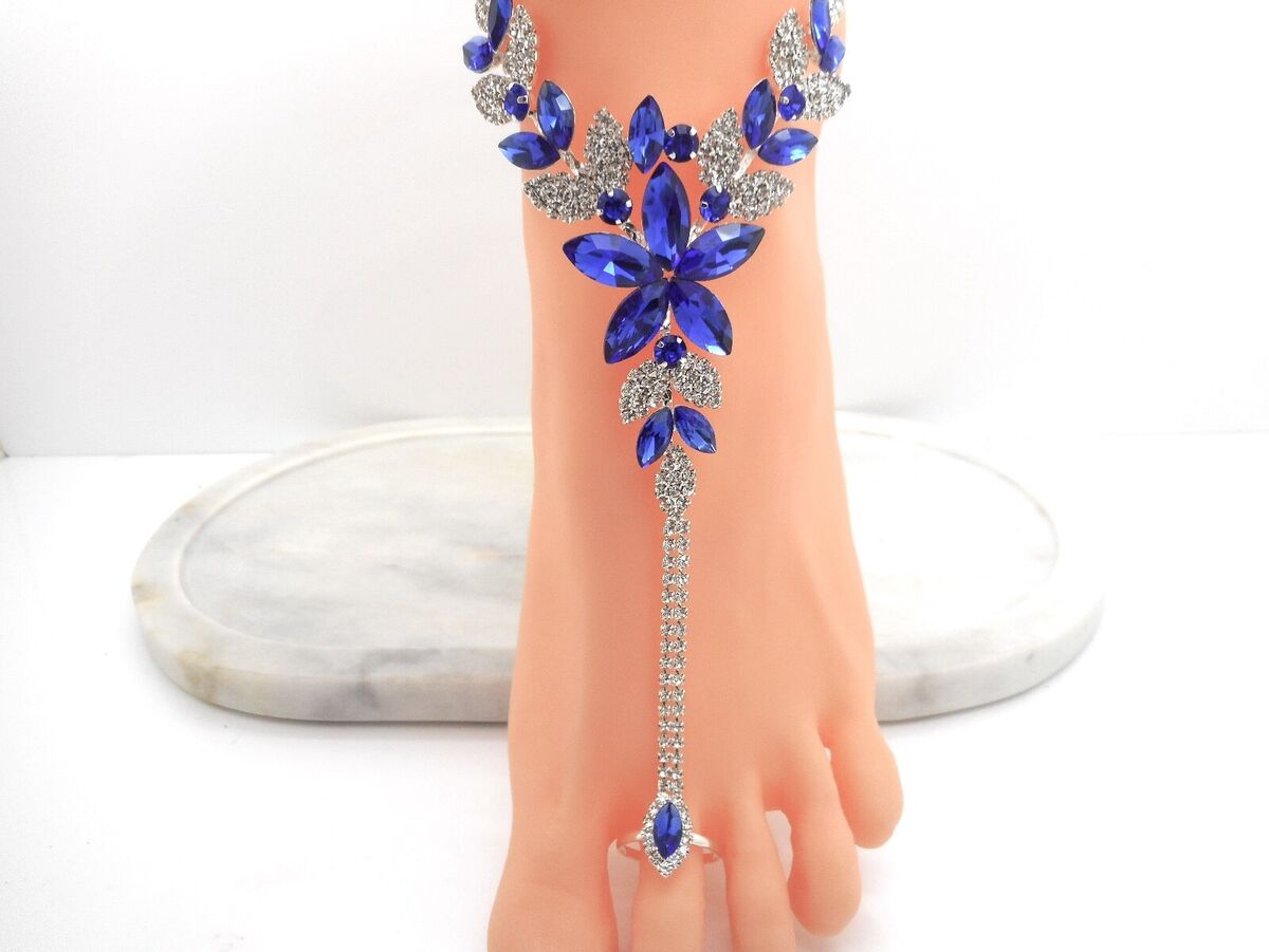 Sterling Silver Bracelet Set Beaded Bracelet Stack Anklet Set Blue Bead  Gift Chain Bridal Something Blue Gift for Her Bridesmaid