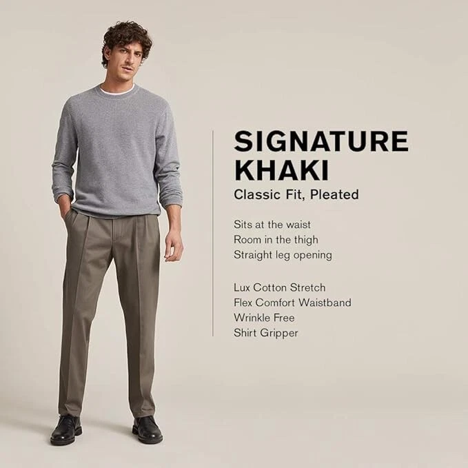 Pantalones Dockers Para Hombre Calce Clásico Signature Lux Algodón Elástico-Plisado, 38x36 Foto 4 de 4