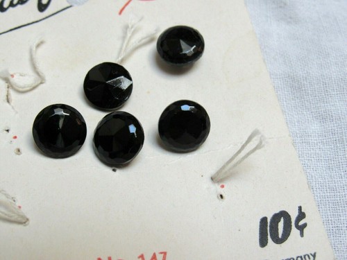 Vintage Buttons Pacific Set 5 Small Black Glass Faceted Pointed Tops 3/8" W.Germ - Picture 5 of 5