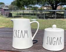 RAE DUNN Artisan Collection By Magenta Ceramic Cream And Sugar Set 3 pcs