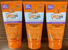 LOT OF 3 YES TO CARROTS VITAMIN-ENRICHED KALE MUD MASK 2FL OZ EACH 