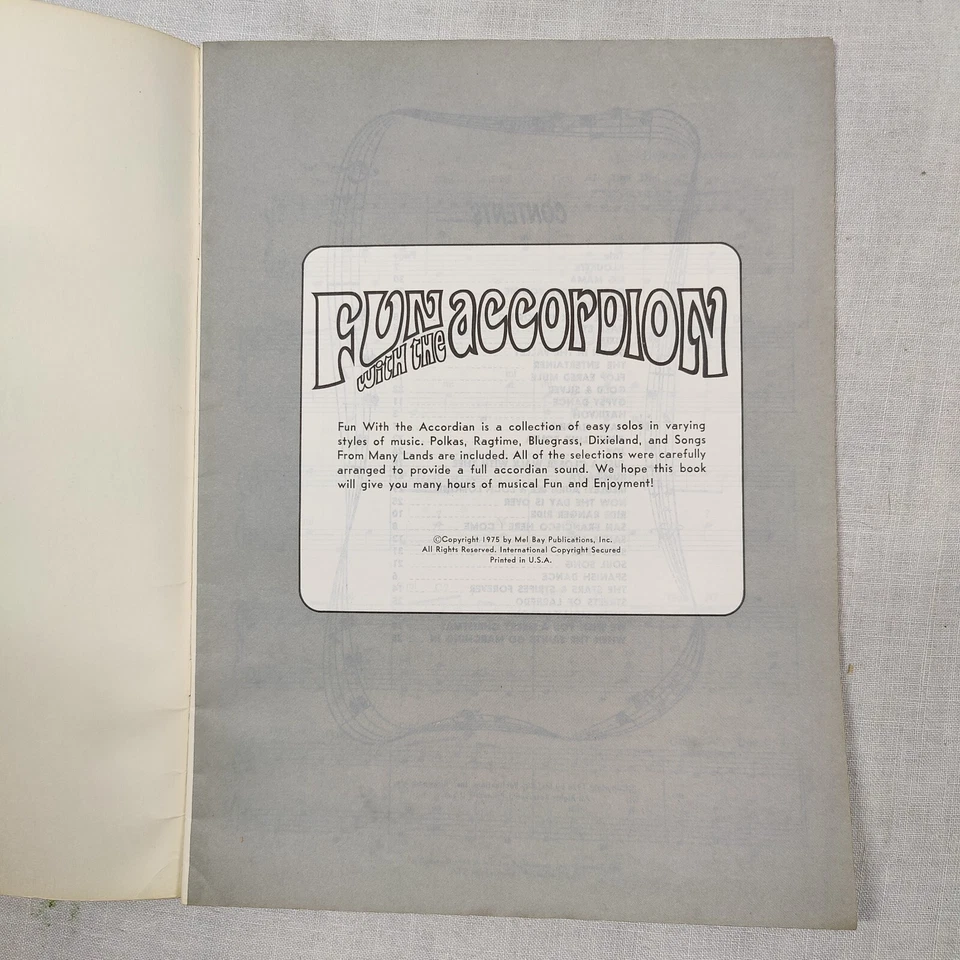 Libro de canciones raro 1975 de colección Mel Bays DIVERSIÓN CON EL ACORDEÓN partituras Foto 3 de 4