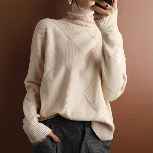 NEU Damen Polokragen Strick Langarm Pullover Freizeit Winter Pullover Tops - Bild 21 von 32