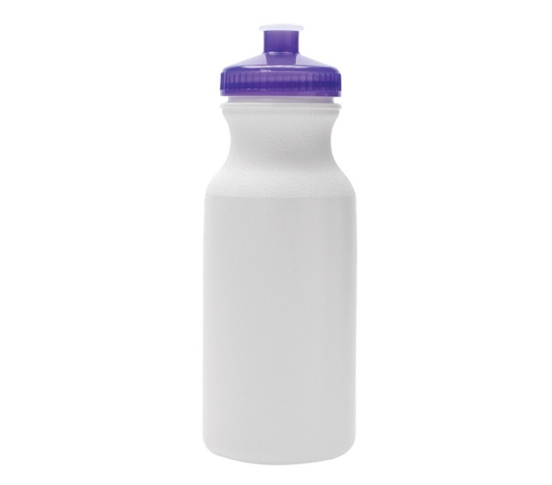 100 Bulk Pack 20 Ounce Water Bottles - White Bottle With Purple Lids USA Made