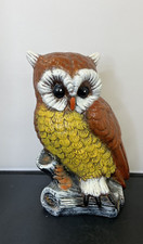 Large Atlantic Mold Ceramic Owl on Log Hand Painted MCM VTG FS Bnfts Charity
