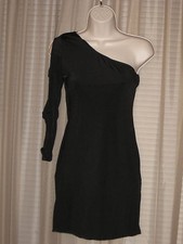 URBAN BEHAVIOR Womens Black One-Shoulder Dress Gathered Sleeve Mini Club M/ L 