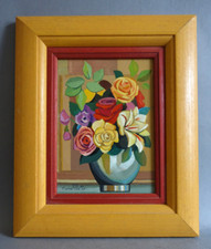 Pierre Fillette (1926-2003) huile sur isorel à décor de nature morte au bouquet