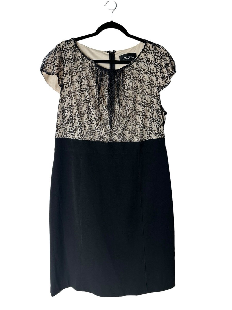 Chelsea Rose Lace Illusion Midi Sheath Dress Women's 18 Plus Black