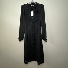 NWT FRNCH Black Sparkle Long Sleeve Sheer Maxi Button Up Dress Size M