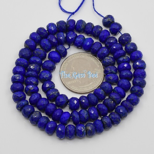 7.8mm Royal Blue Afghani Lapis Lazuli Faceted Rondelle Beads 16 inch Strand - Picture 5 of 6