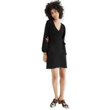 Madewell Texture & Thread Faux Wrap Dress Black, Size Medium