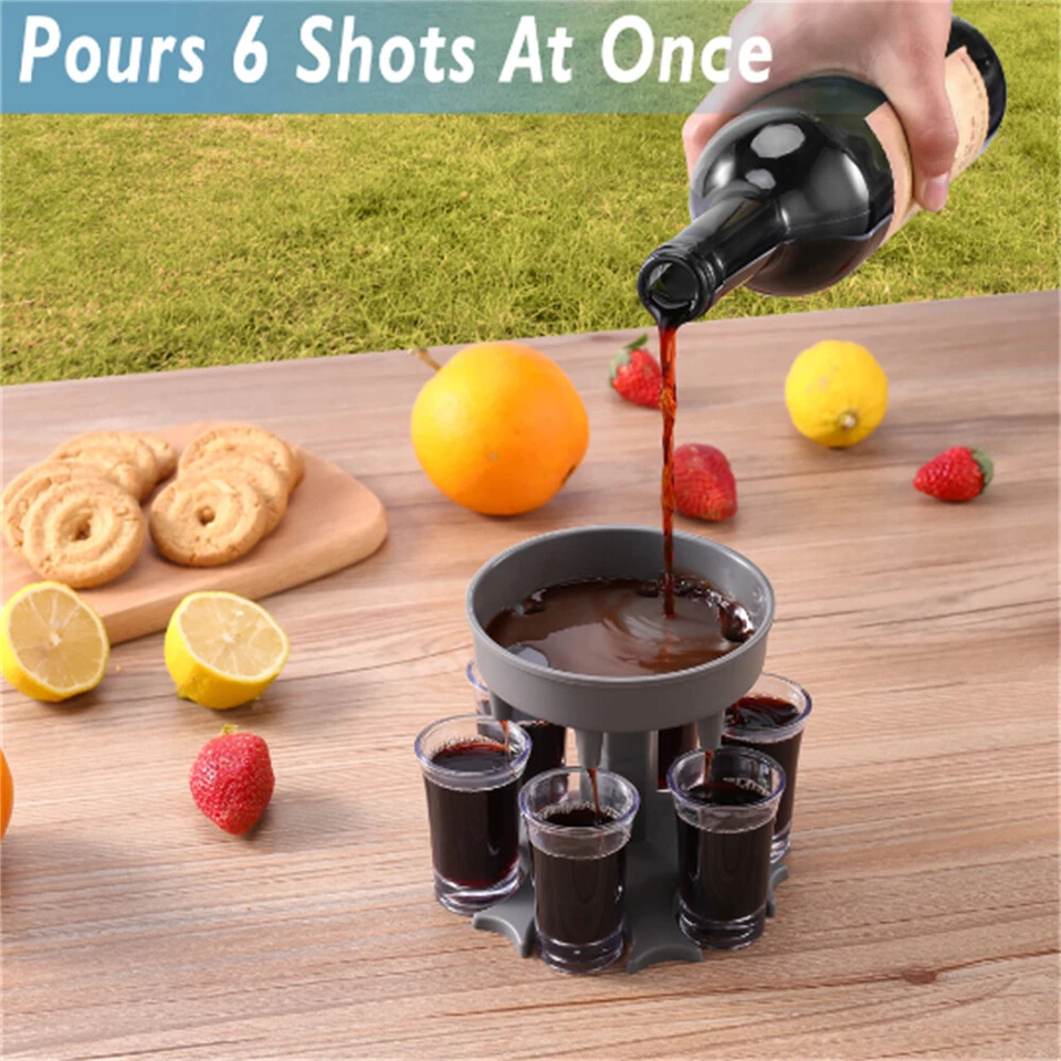 Dispensador de vidrio de 6 chupitos con 6 tazas de acrílico, dispensador de carrito de cócteles para fiestas Foto 2 de 4