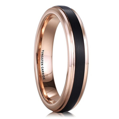 Wedding Rings For 4mm Rose Gold Tungsten Band with Black Matte 