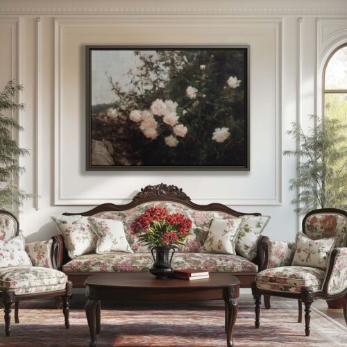 Arte de pared floral pintura al óleo lienzo impresión rosas vintage decoración de jardín enmarcado hogar - Imagen 6 de 9