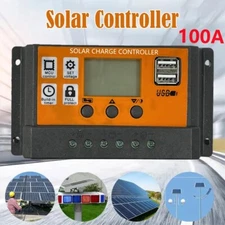 100A Solar Panel Battery Charge Controller 12V/24V LCD Regulator Auto Dual USB