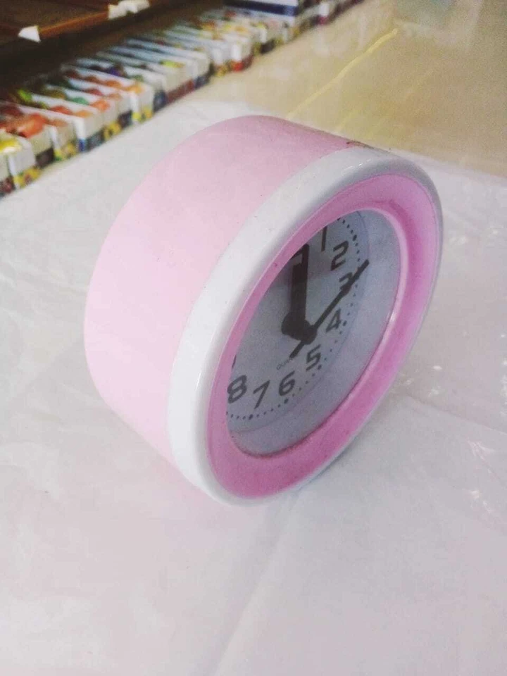 Alarm Clock Round Cute Battery Bedside Desk Low Noise Quiet Portable Home Decor - Image 4 of 4
