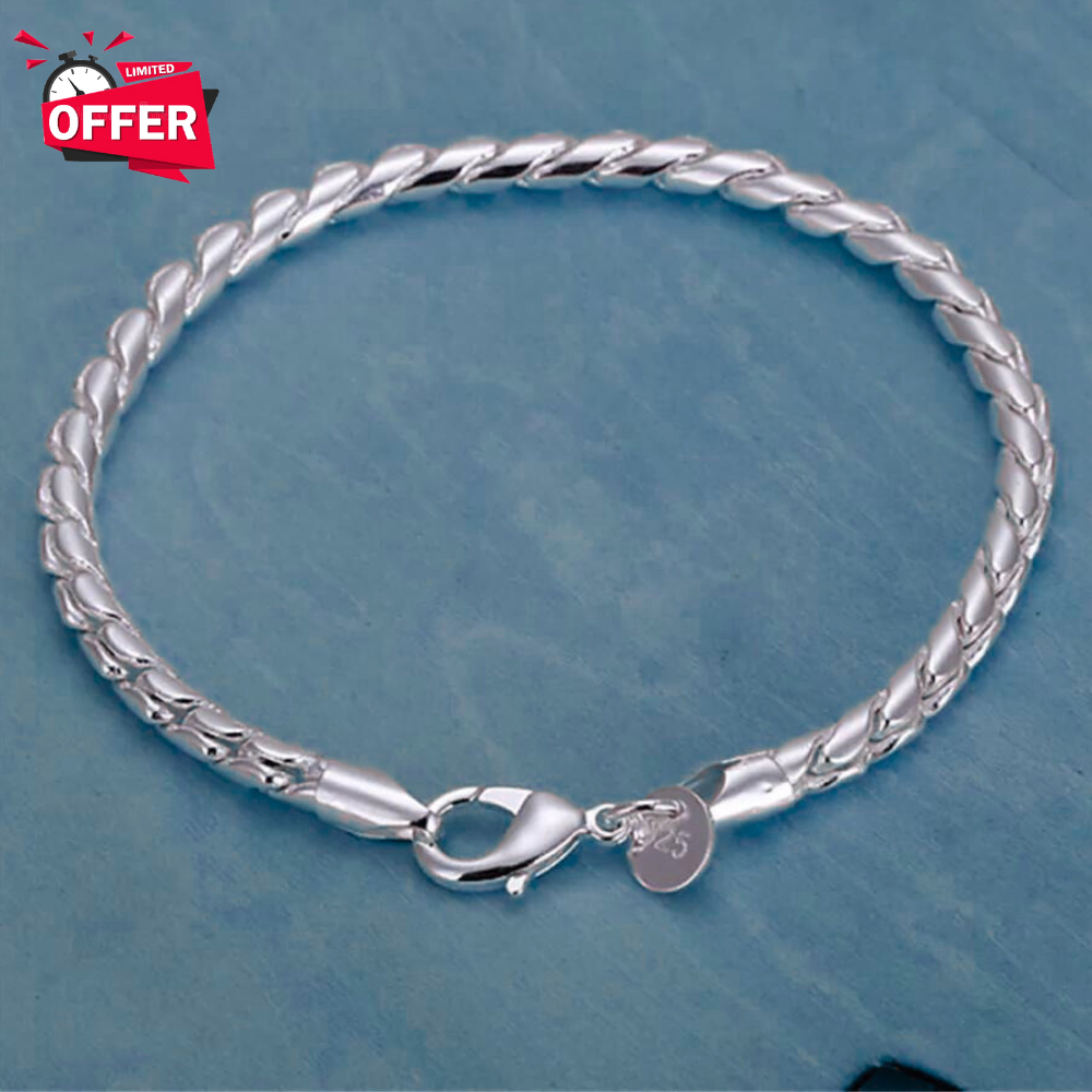 925 Sterling Silver Bracelet Snake Bone Chains 4mm 20cm Men Women Jewellery  Gift