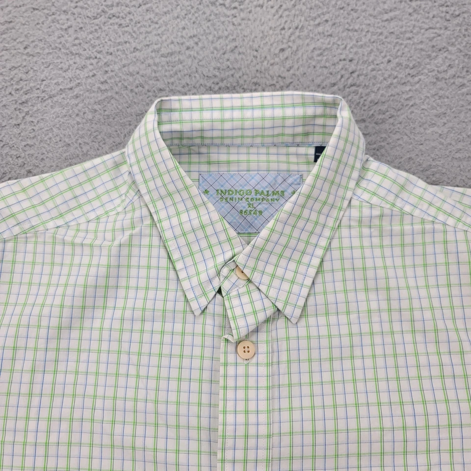 Indigo Palms Shirt Mens XL Tan Blue Green Striped Button Up - Image 2 of 4