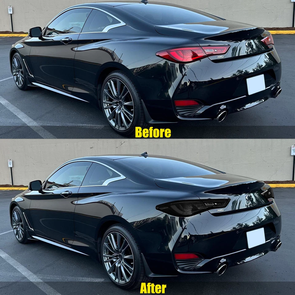 Smoked Tail Light Cover Rear Lamp Blackout OVerlay len Fits Infiniti Q60 2016+ — 第 2/4 张图片