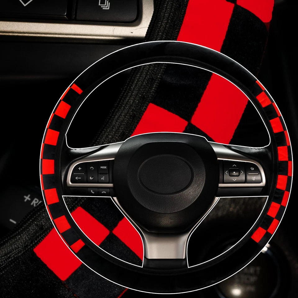 Cubierta universal de volante de coche de terciopelo deportivo de carreras de felpa invierno piel cálida 15" Foto 2 de 4