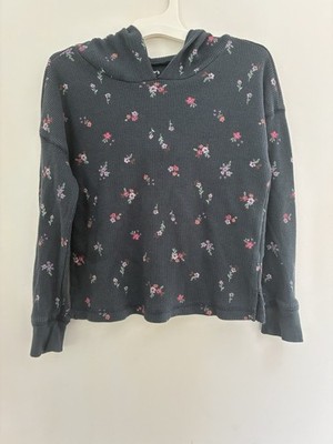 Carter's Kids Girls Floral Waffle Knit Cotton Hooded Long Sleeve Shirt Gray 6/6X