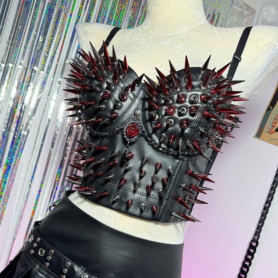 Harajuku Eco 90s Gothic Y2K Vegan Leather TOPS Emo Grunge Punk Rock Red ...