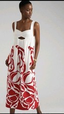 Anthropologie Front Cutout Maxi Dress Size M White Red Sleeveless SOLD OUT!