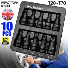 10X impact Torx Star bit sockets 1/2" T20 T25 T27 T30 T40 T45 T50 T55 T60 & T70