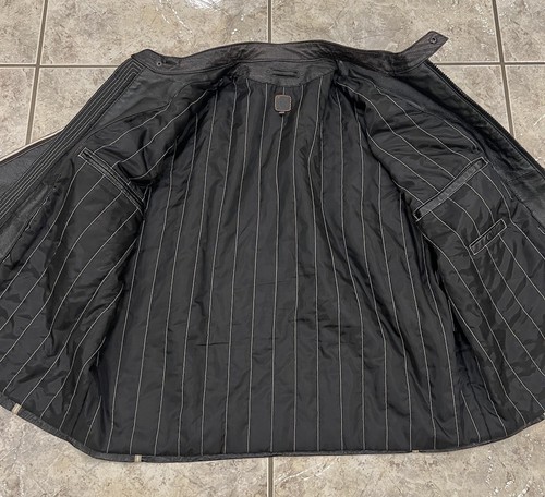 Mens 2XL Wilsons Leather Jacket Black w/Stripes Biker Motorcycle Cafe Racer Moto - Picture 11 of 16