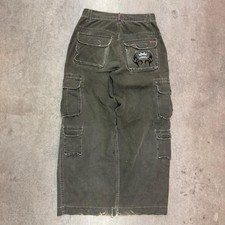 Vintage JNCO Commando Cargo Pants Olive Tribal Embroidered 29 Y2K Baggy Wide Leg