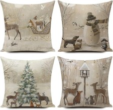 HUASHUZI Christmas Cushion Covers Winter Wonderland Decorations Xmas Throw Pill
