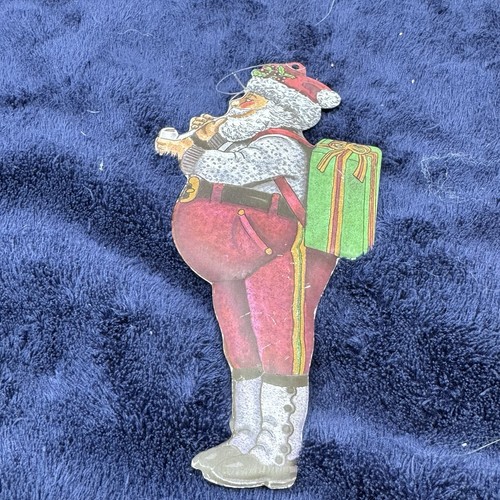Vintage Dept 56 piatto latta Babbo Natale ornamento con pipa Hong Kong decorazione natalizia - Foto 1 di 5