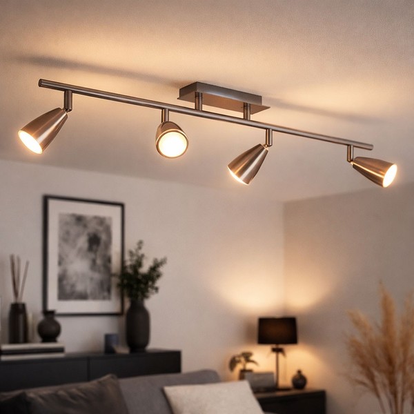 Spotlampe Deckenleuchte Spotleiste Strahler Beweglich Nickel Matt GU10 4 Flammig-image
