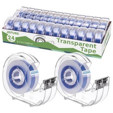 24 Pcs Transparent Tape with Dispenser 0.7x1000in Blue