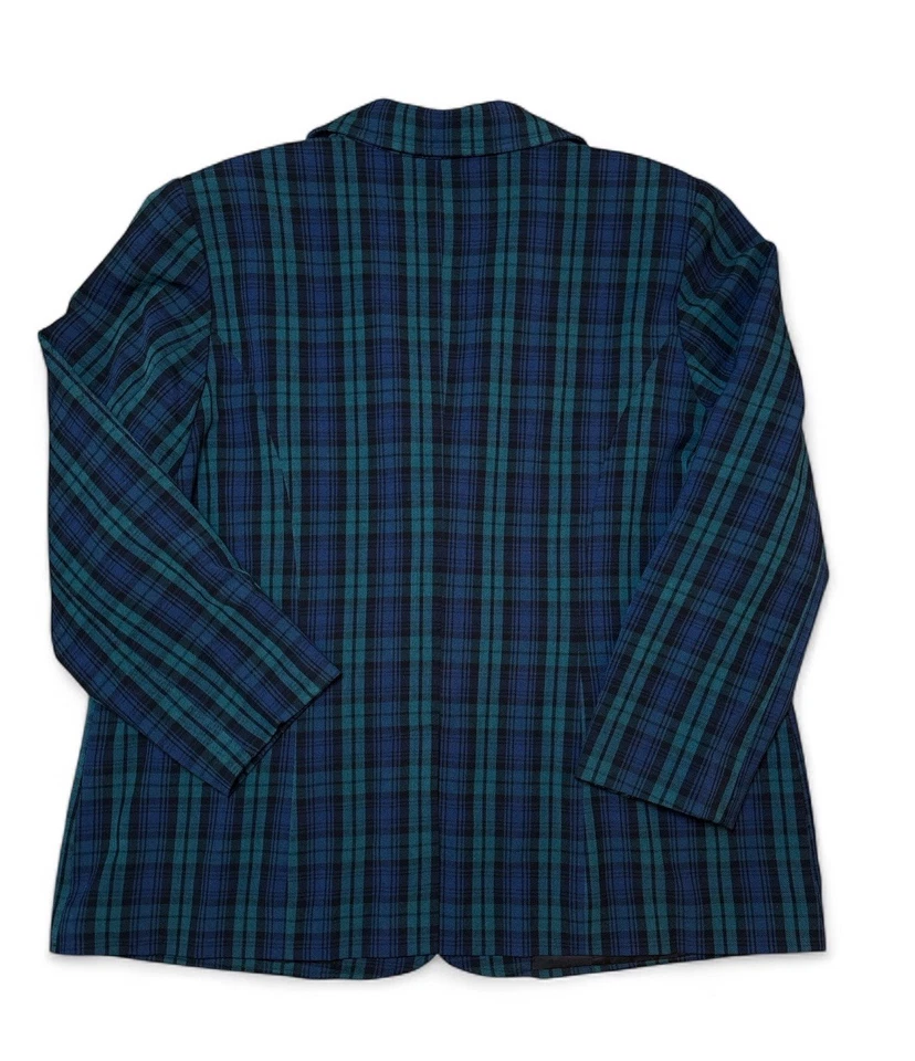 Chaqueta Blazer Roaman’s Mujer 20W Cuadros Azul Verde Reloj Negro Forrada Tartán De Colección Foto 2 de 4