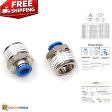 8mm x 1/2" NPT Male Air Fittings - Lightweight & Corrosion Resistant, Pack of 2