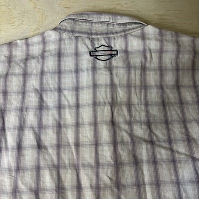 HARLEY DAVIDSON H-D Performance L Mens Shirt Grey Plaid Button Down Vented