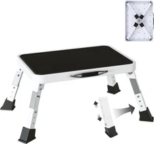 RV Step Stool Foldable Adjustable Height Sturdy Metal Stable Step Ladder with a