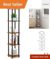 Turn-N-Tube 5-Tier Corner Square Rack Display Shelf, Round, Light Cherry/Black