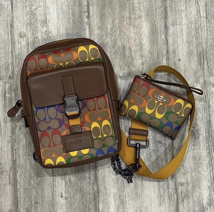 Coach Rainbow Logo Multicolor Crossbody Bag with Wristlet, Adjustable Strap