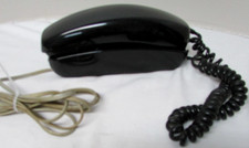 Vintage ITT Slimline Black Rotary Dial Desktop Phone w/7' Wall Cord Untested