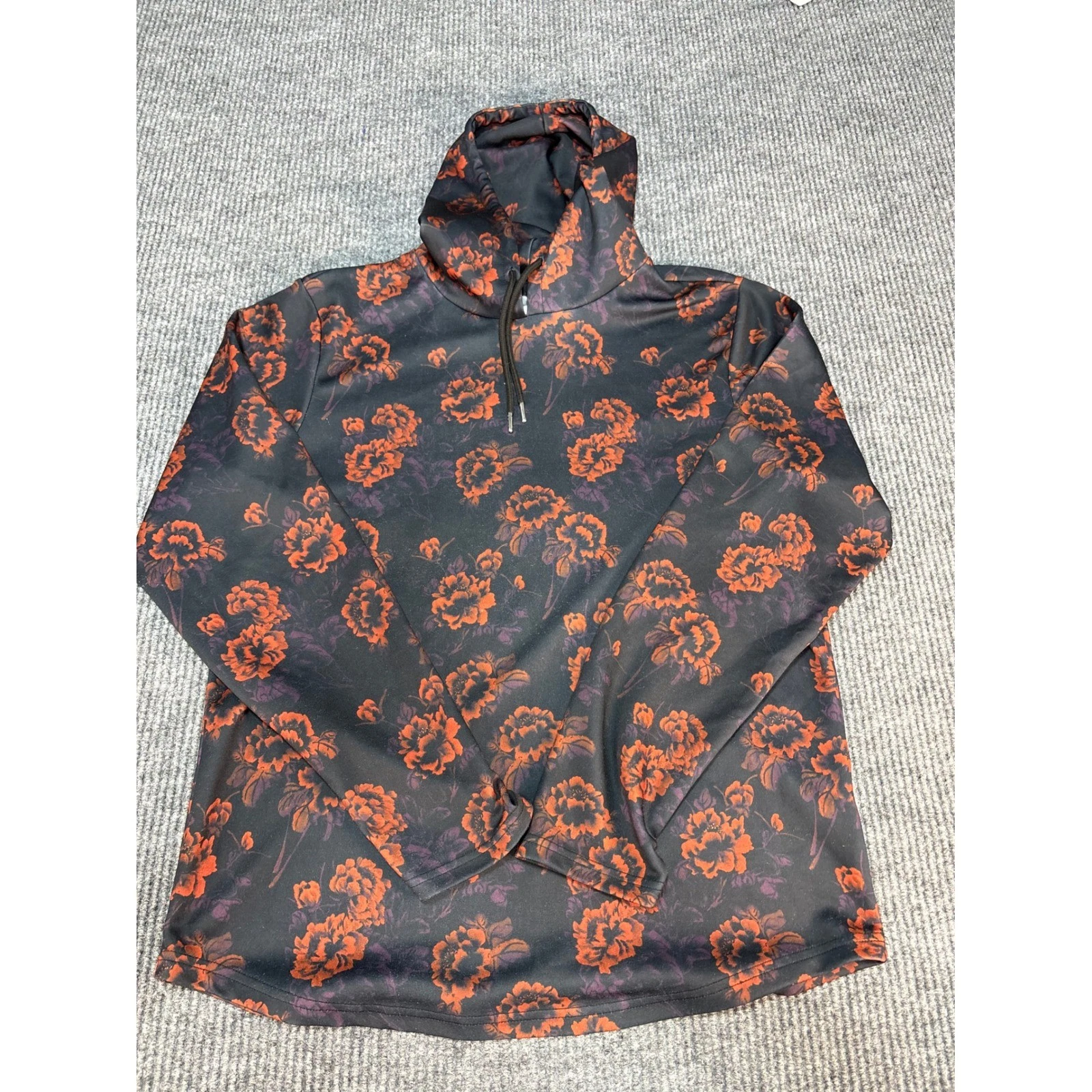 GBG Los Angeles Mens Floral Print Hoodie Orange Purple Black Pullover Size L