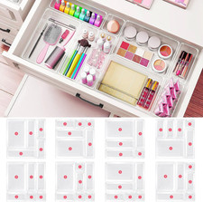 15 Piece Clear Plastic Drawer Organizers Set - 4 Sizes Bathroom  Dresser Sto...